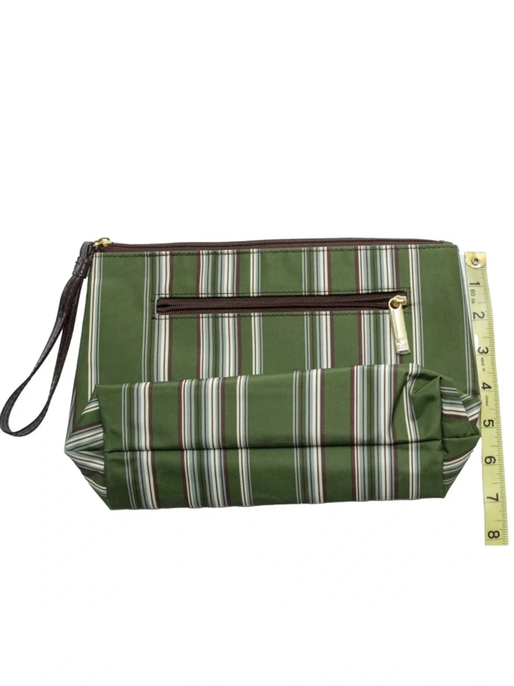 Estée Lauder Cosmetic Bag Makeup Travel Case Green Brown Striped NEW